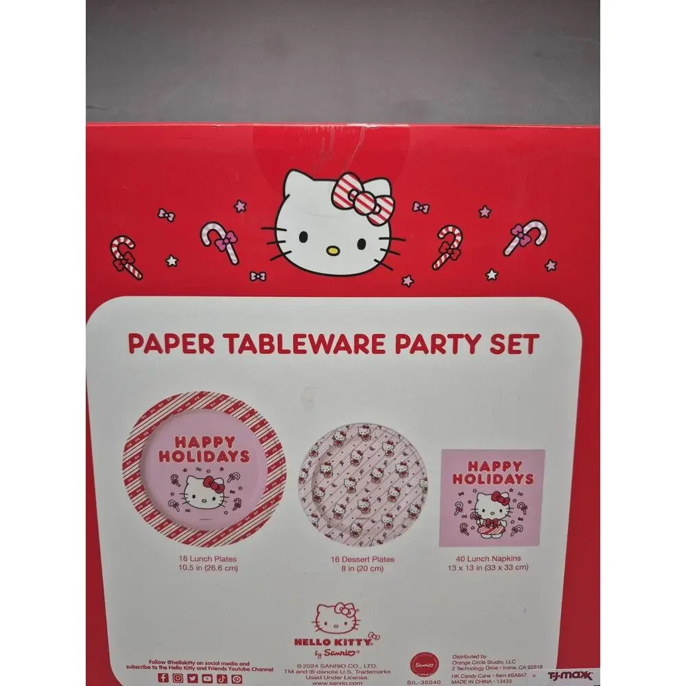 💥 Hello Kitty CHRISTMAS Paper Tableware Party Set Happy Holidays NEW Boxed 72 T